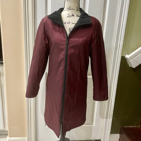 VTG REVERSIBLE QUILTED COAT WINDBREAKER JACKET FULL ZIP BLACK/BURGUNDY SIZE XS - Picture 12 of 16